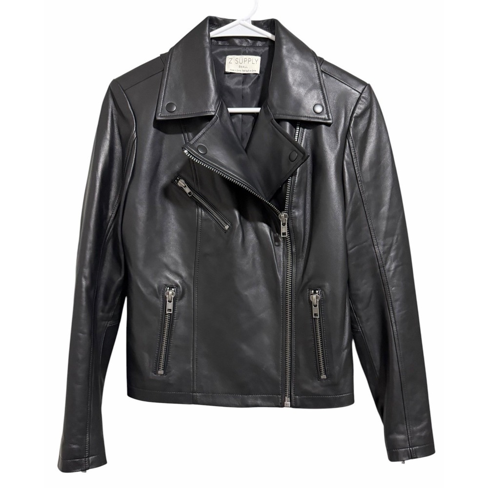 Z SUPPLY Faux Vegan Leather Moto Jacket Black Women's Size Small